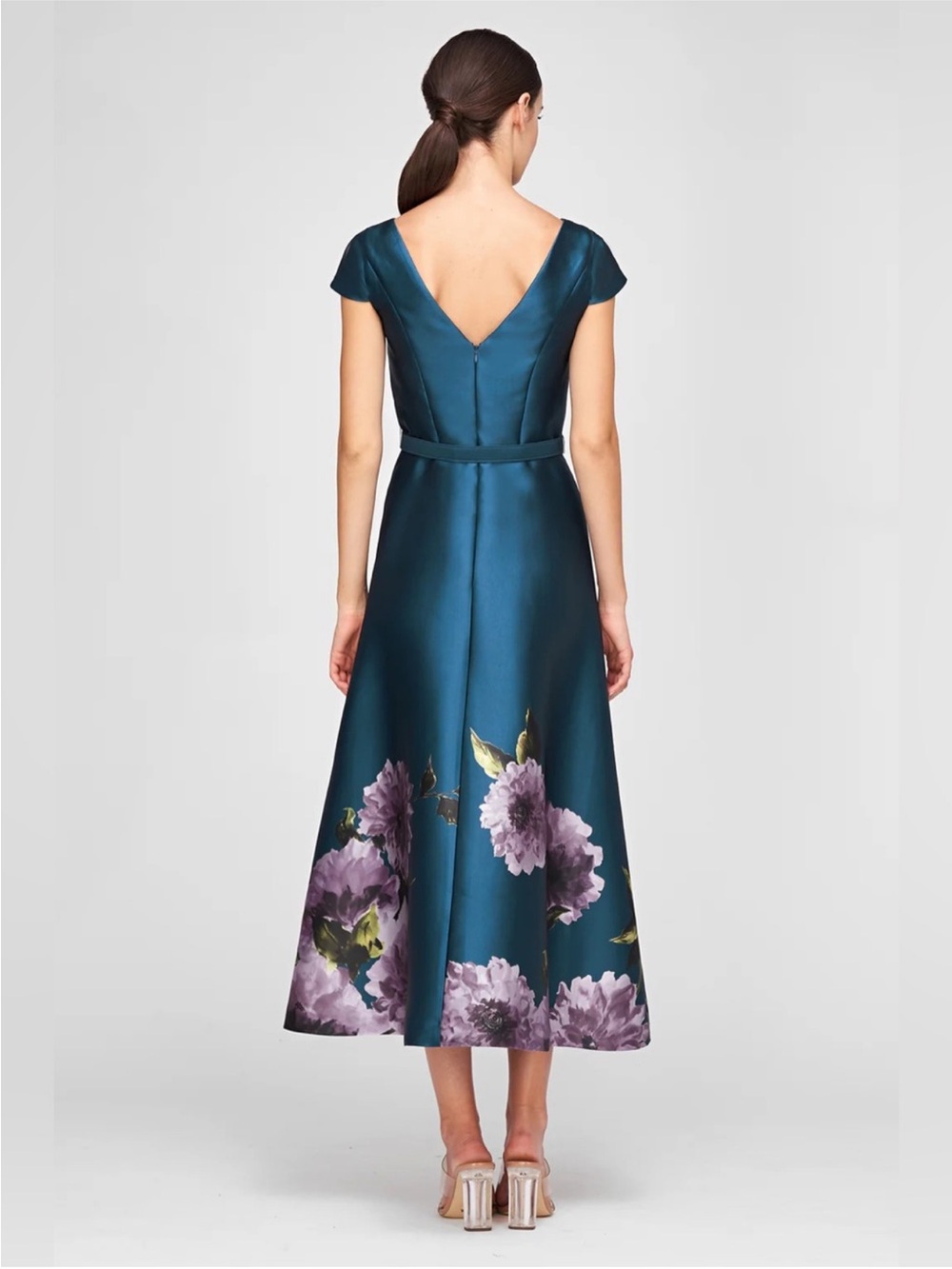 New Kay Unger Ina Belted Cocktail Dress Teal blue color - Picture 4 of 6